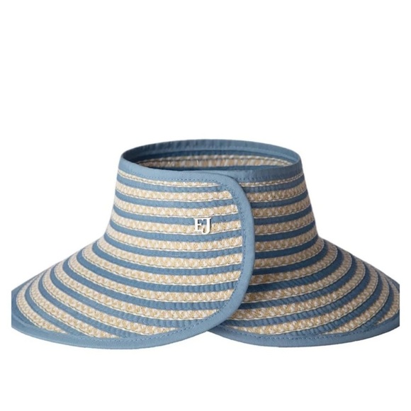 Eric Javits Brooke Blue Cream  Mix Wide Brim Packable Visor Hat